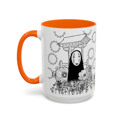 No Face Flowers Accent Mug – Studio Ghibli Inspired Coffee Cup – 11oz & 15oz Ceramic Anime Gift