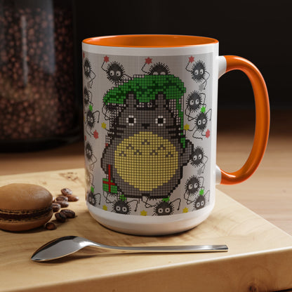 Totoro & Soot Sprites Accent Mug – Color Handle Studio Ghibli Cup – 11oz & 15oz Ceramic Anime Coffee Gift