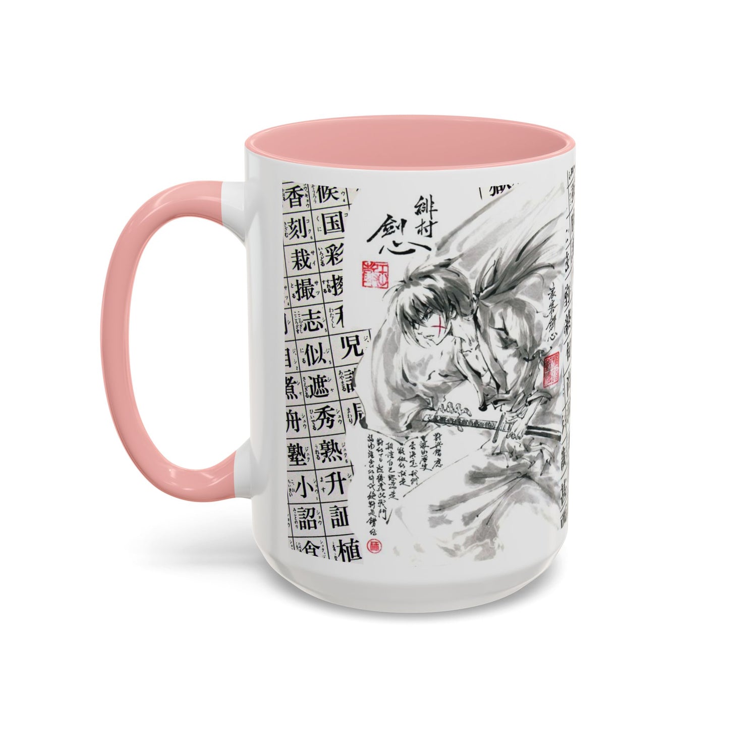 Rurouni Kenshin Kanji Accent Mug – Samurai Anime Color Handle Cup 11oz & 15oz – Japanese Sword Art Gift