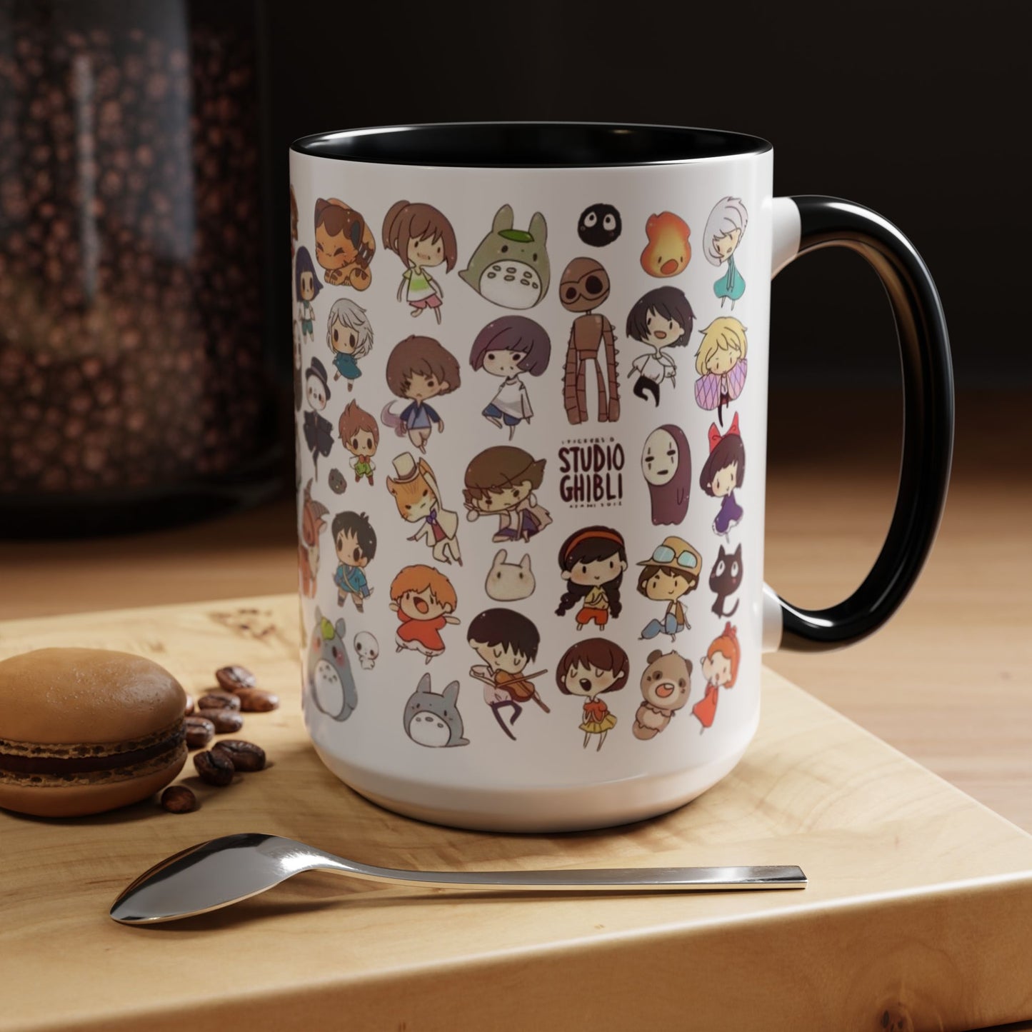 Studio Ghibli Chibi Characters Accent Mug – Color Handle Anime Cup – 11oz & 15oz Gift for Ghibli Fans