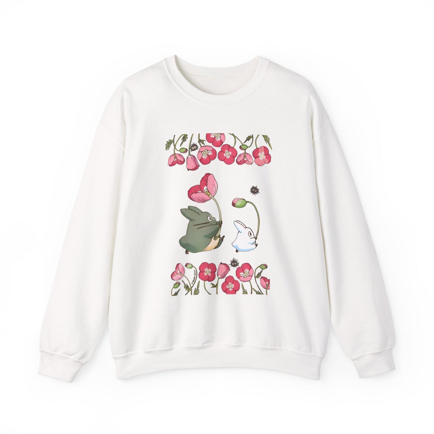Totoro Cute Flowers Sweatshirt – 100% Cotton Studio Ghibli Cozy Anime Pullover