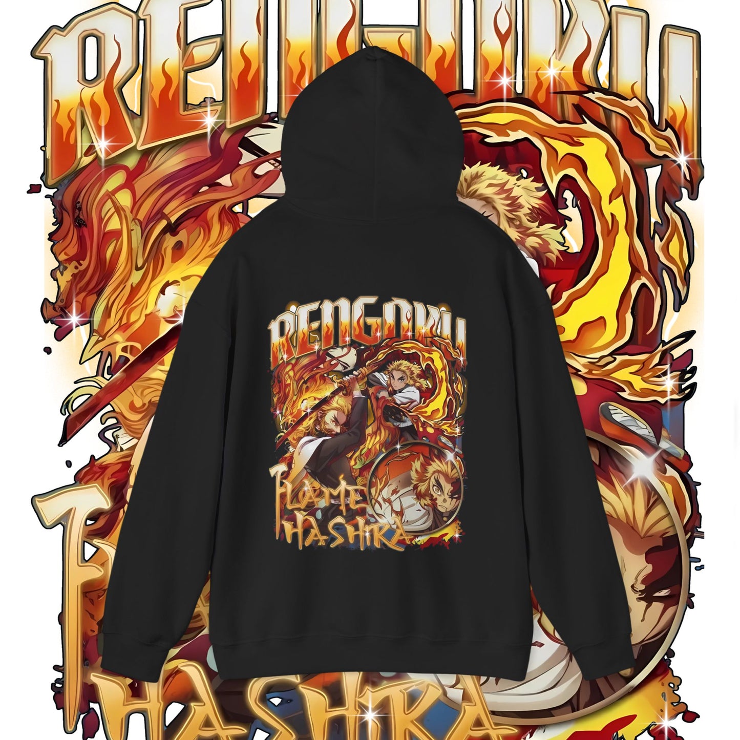 Rengoku Flame Bootleg Back Print Hoodie 100% Cotton
