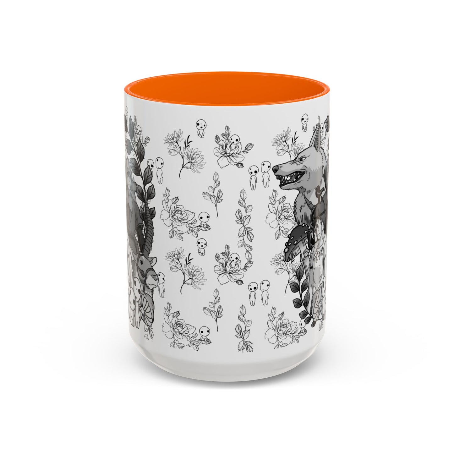 Princess Mononoke Black and White Accent Mug – Studio Ghibli Coffee Cup with Colored Handle – 11oz & 15oz Ceramic Anime Gift