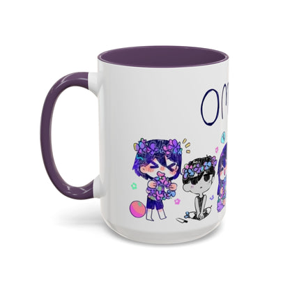 Family Omori Accent Handle Mug – 11oz & 15oz Color Handle Ceramic Cup – Cute Indie Game Gift for Omori Fans