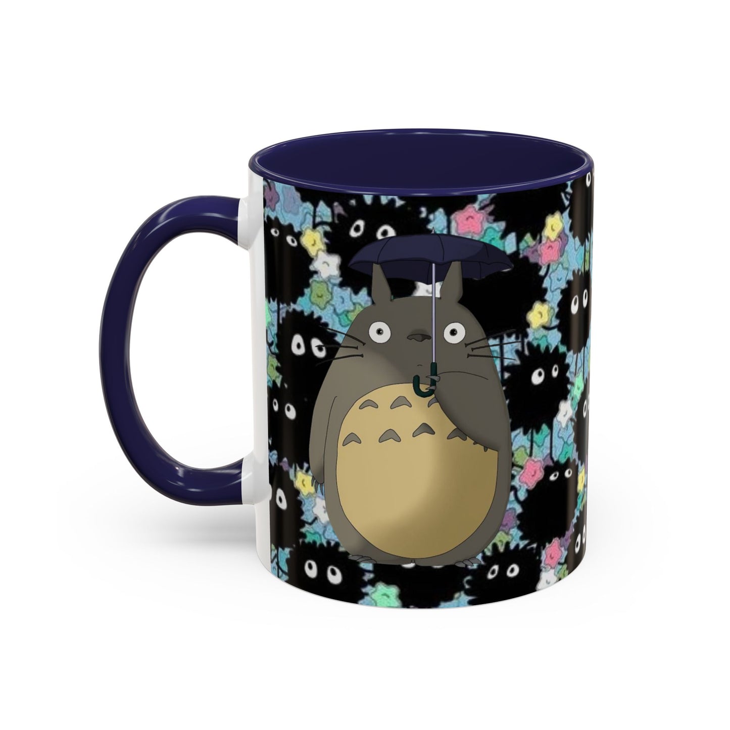 Totoro & Soot Sprites Accent Mug – Studio Ghibli Color Handle Cup – 11oz & 15oz Ceramic Anime Gift