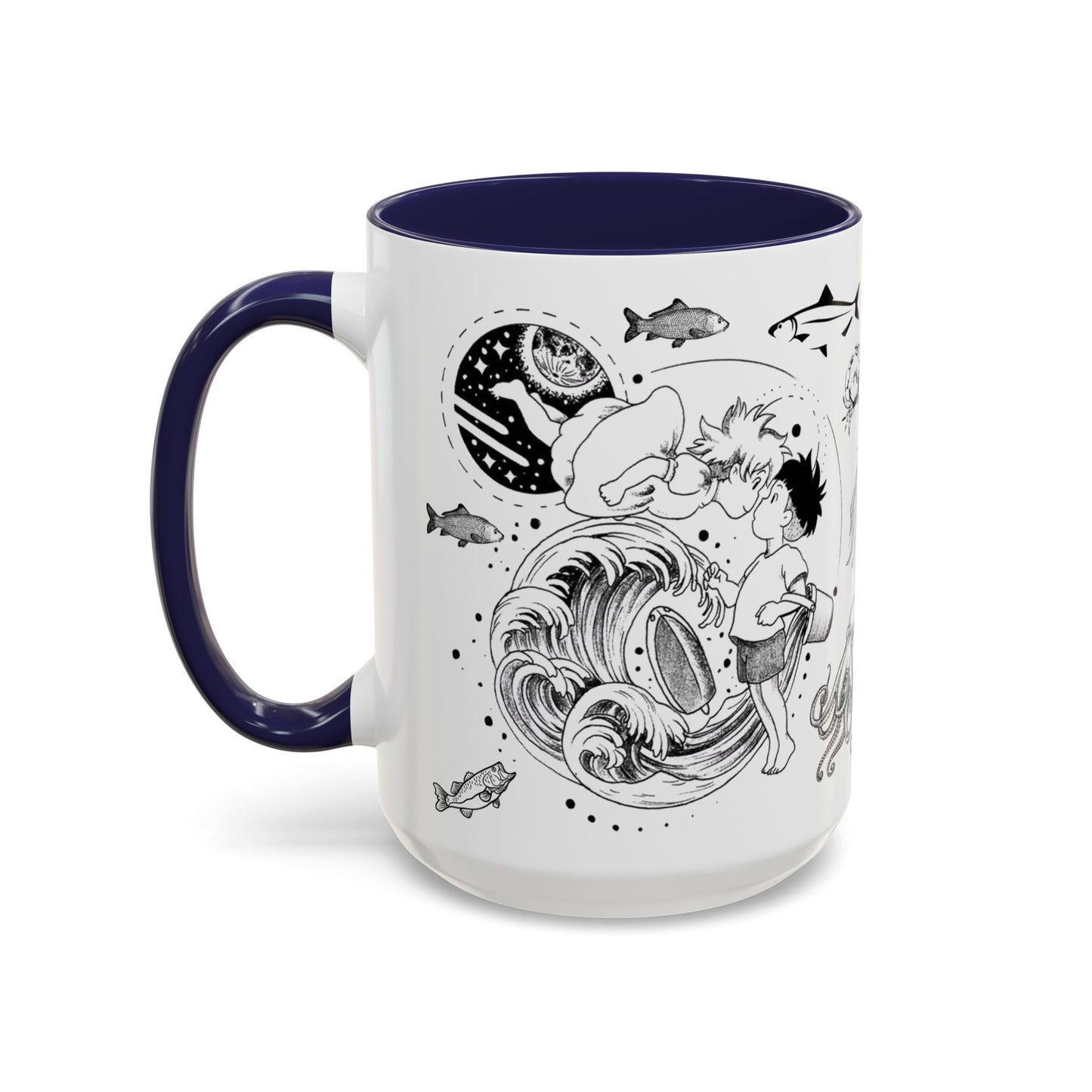 Ponyo World Sea Accent Mug – Studio Ghibli Color Handle Cup 11oz & 15oz – Ocean Anime Coffee Gift