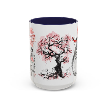 Totoro Sakura Forest Accent Mug – Color Handle Anime Cup 11oz & 15oz – Studio Ghibli Aesthetic Gift