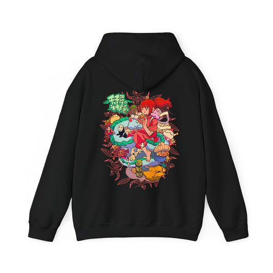Spirited Away Characters Collage Hoodie with Back Print – 100% Cotton Studio Ghibli Anime Sweatshirt
