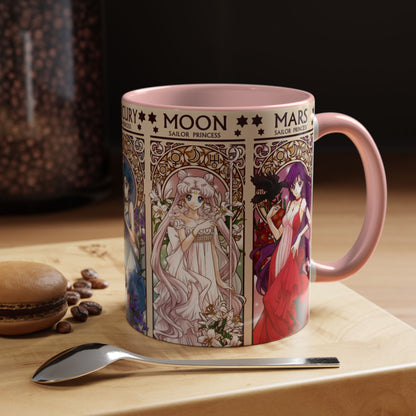 Sailor Moon Inner Guardians Accent Mug – Color Handle Anime Cup 11oz & 15oz – Magical Girl Coffee Gift