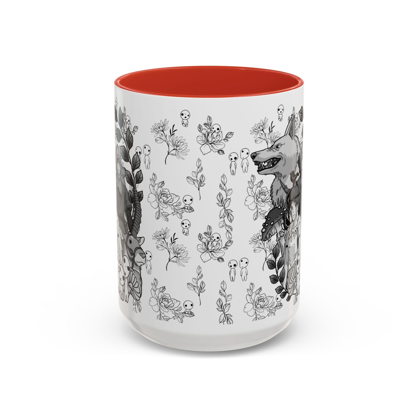 Princess Mononoke Black and White Accent Mug – Studio Ghibli Coffee Cup with Colored Handle – 11oz & 15oz Ceramic Anime Gift
