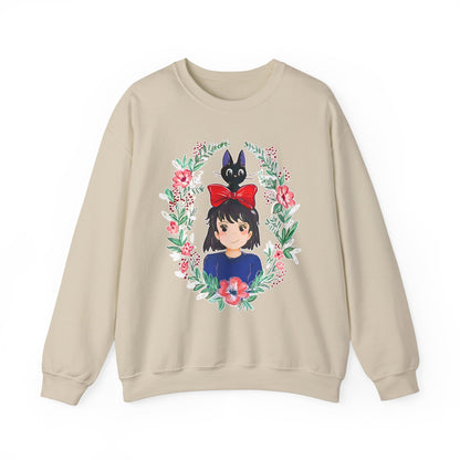 Kiki’s Delivery Service Flowers Sweatshirt – Cozy 100% Cotton Studio Ghibli Pullover for Anime Fans