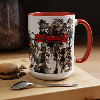Metal Gear Fox Hound Accent Mug – 11oz & 15oz Colored Handle Coffee Cup – Tactical Gamer Gift for Fans