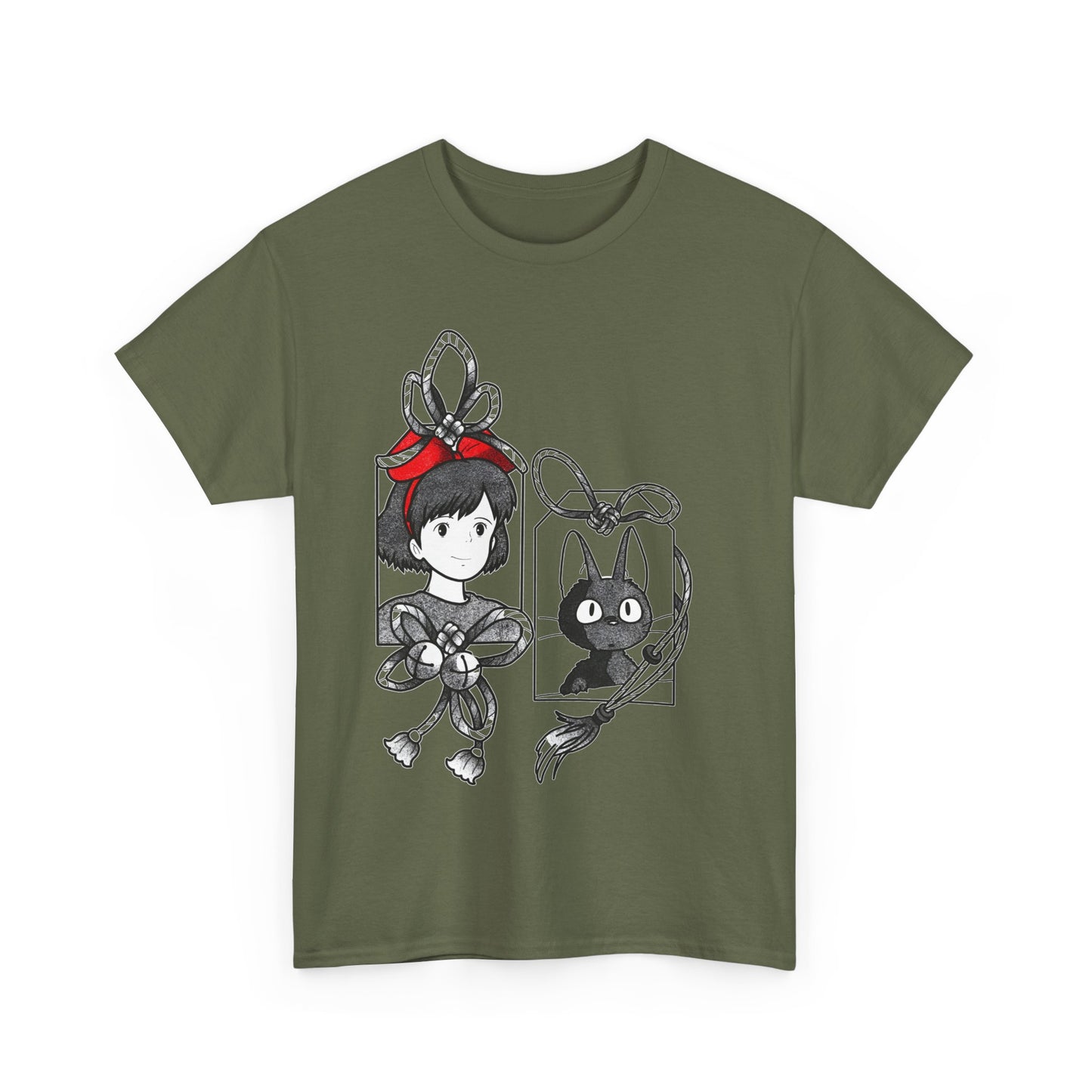 Kiki and Jiji Ribbon T-Shirt 100% Cotton | Studio Ghibli Anime Tee