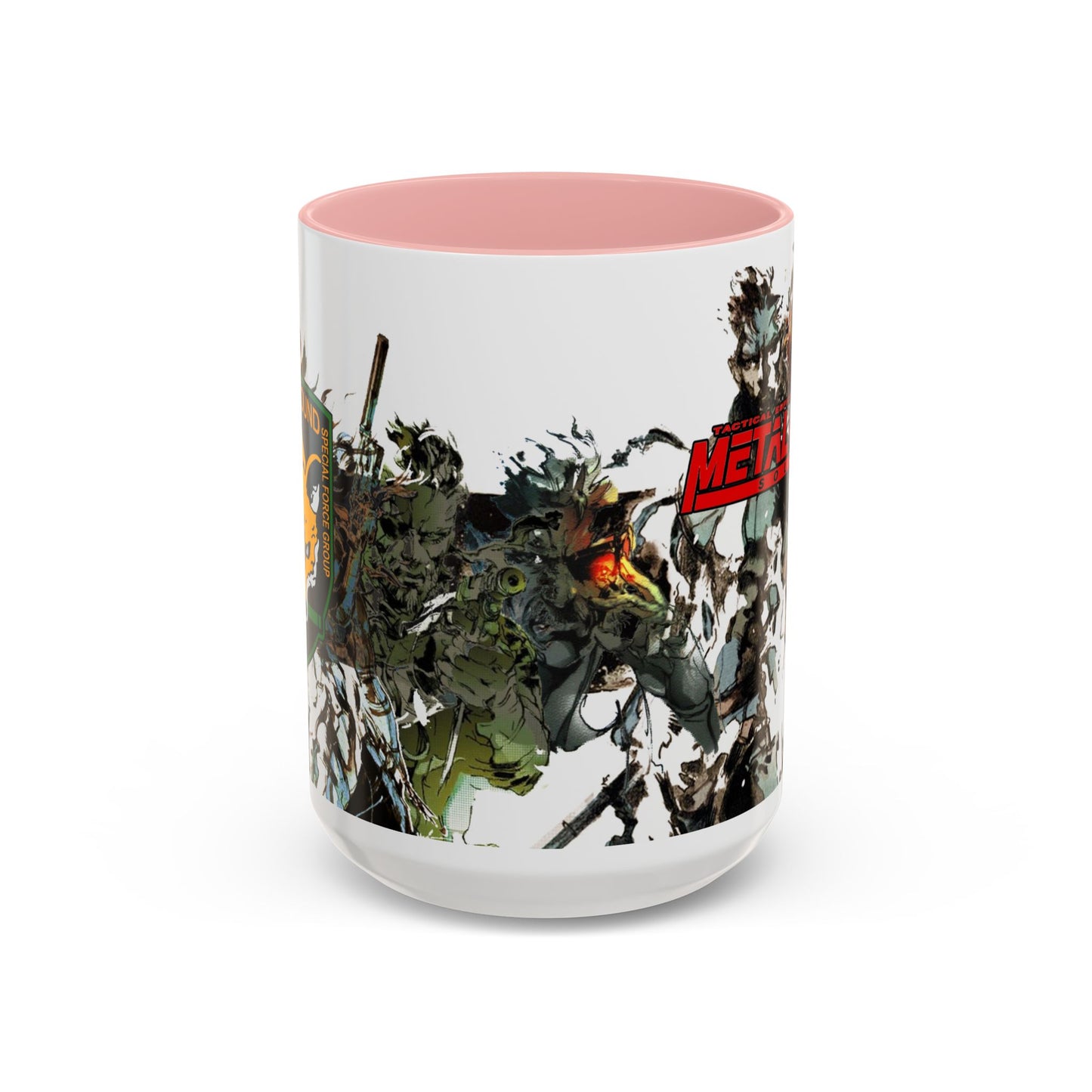 Metal Gear Fox Hound Accent Mug – 11oz & 15oz Colored Handle Coffee Cup – Tactical Gamer Gift for Fans