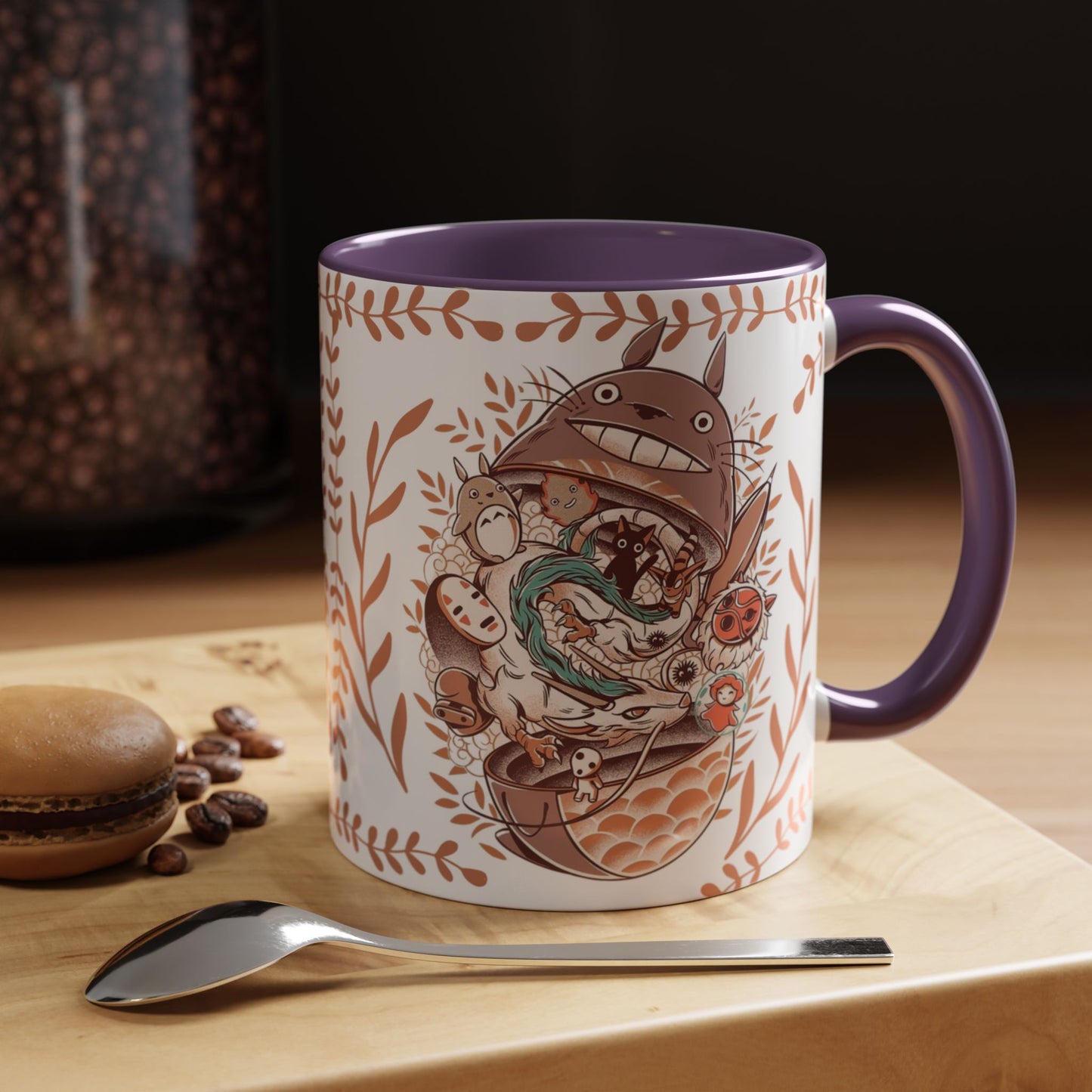 Totoro Matryoshka Accent Mug – 11oz & 15oz Studio Ghibli Inspired Coffee Cup with Color Handle