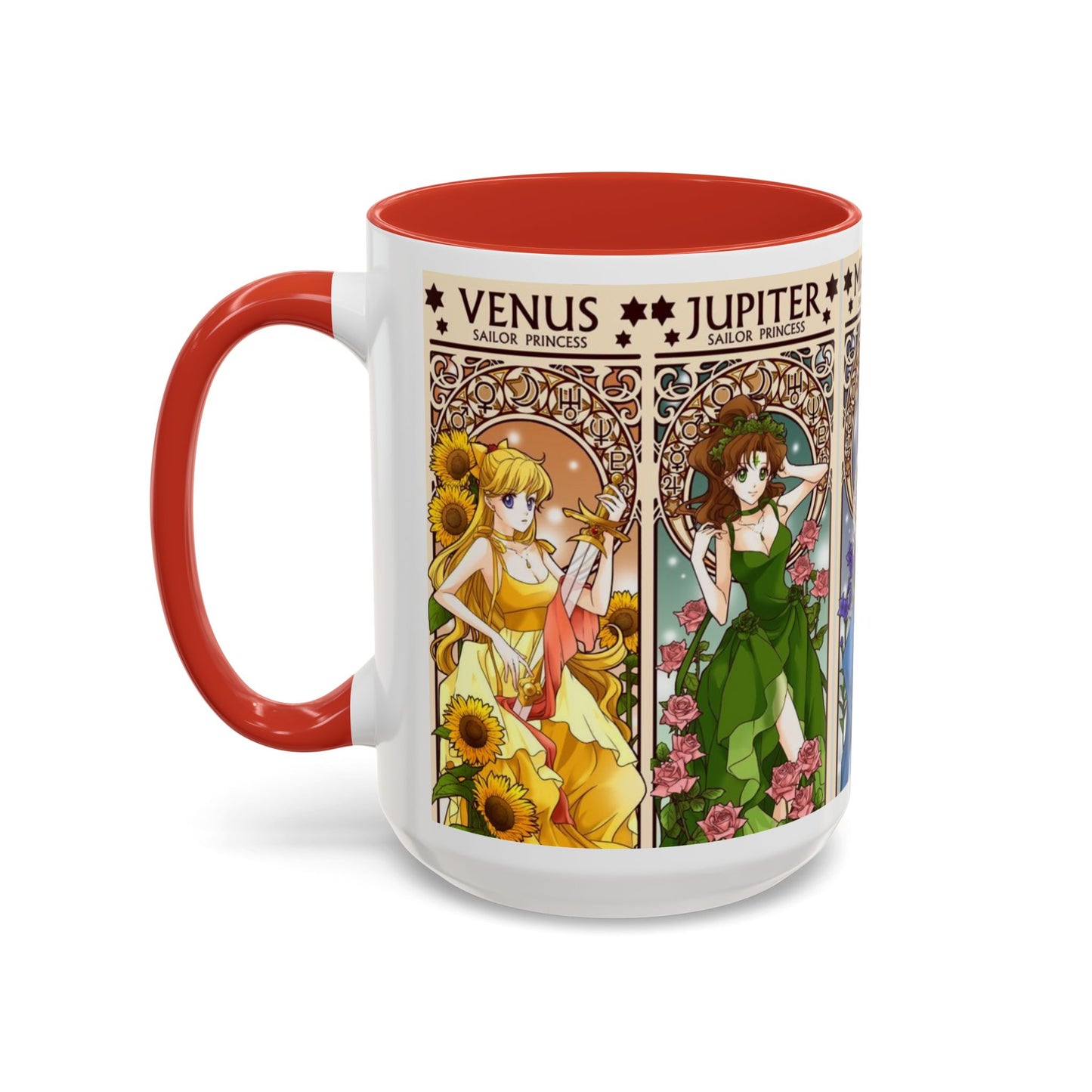 Sailor Moon Inner Guardians Accent Mug – Color Handle Anime Cup 11oz & 15oz – Magical Girl Coffee Gift