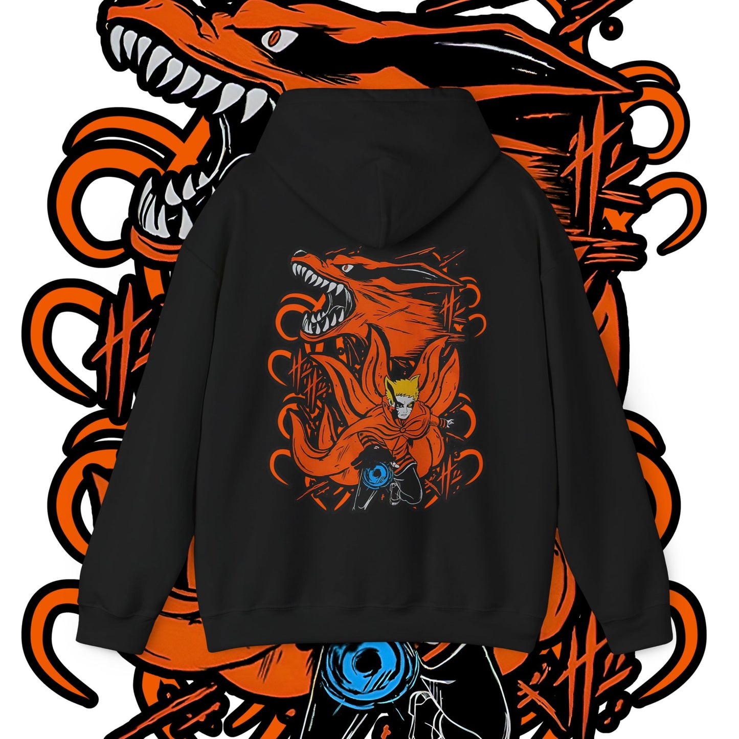 Naruto Uzumaki Kurama Back Print Hoodie 100% Cotton Anime Apparel