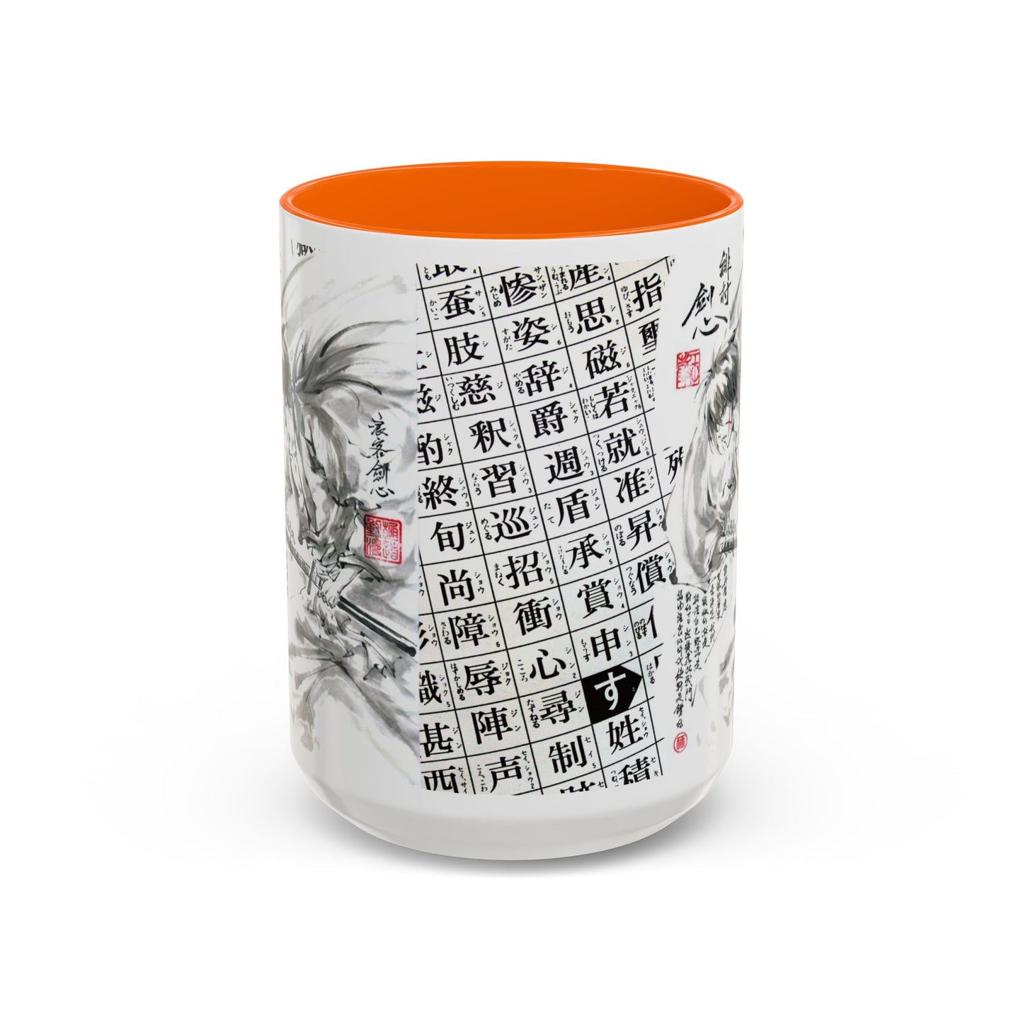 Rurouni Kenshin Kanji Accent Mug – Samurai Anime Color Handle Cup 11oz & 15oz – Japanese Sword Art Gift