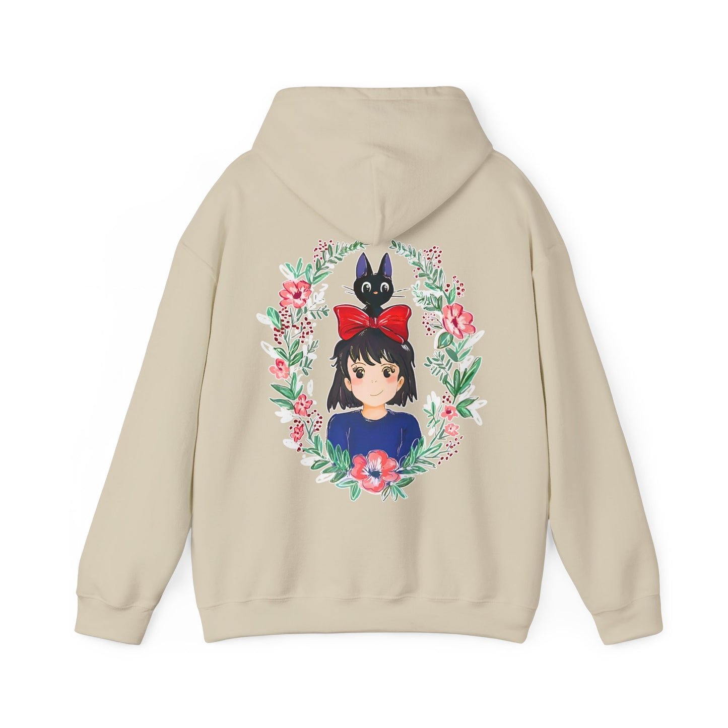 Kiki’s Delivery Service Floral Back Print Hoodie – 100% Cotton Studio Ghibli Anime Sweatshirt