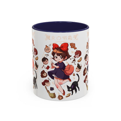 Kiki’s Delivery Service Accent Mug – Stained Glass Anime Cup 11oz & 15oz – Ghibli Inspired Color Handle Mug
