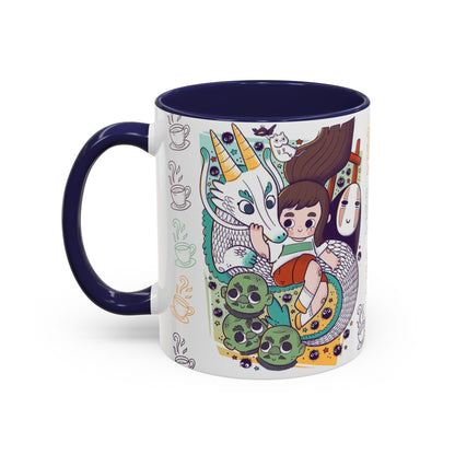 Spirited Away Accent Mug – Color Handle Anime Cup 11oz & 15oz – Studio Ghibli Coffee Mug Featuring Chihiro & No Face