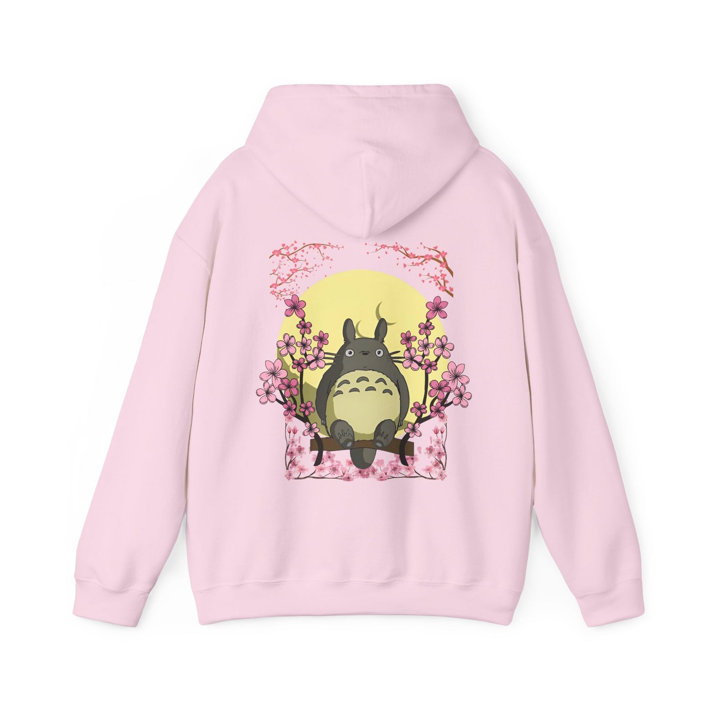 Totoro Sakura Moon Back Print Hoodie – 100% Cotton Studio Ghibli-Inspired Cherry Blossom Pullover