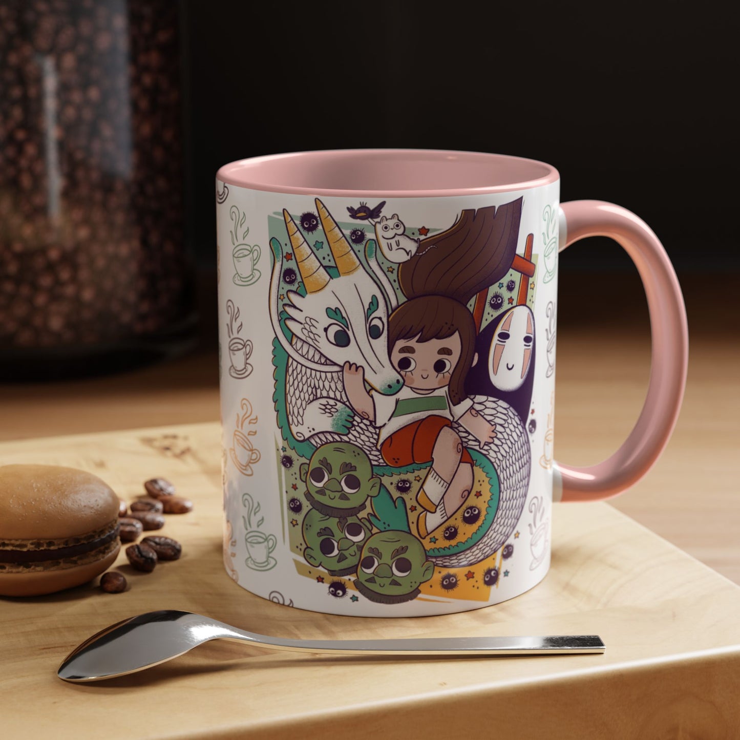 Spirited Away Accent Mug – Color Handle Anime Cup 11oz & 15oz – Studio Ghibli Coffee Mug Featuring Chihiro & No Face