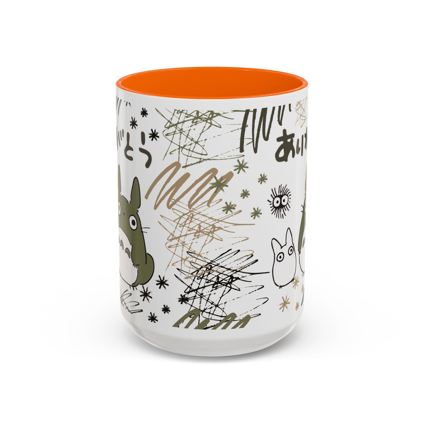 Totoro Sketch Accent Mug – Studio Ghibli Coffee Cup with Colored Handle – 11oz & 15oz Cute Anime Mug