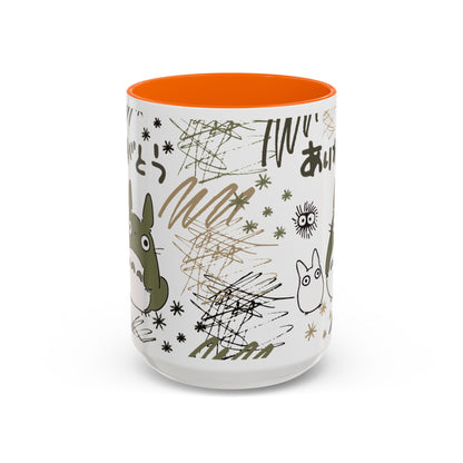 Totoro Sketch Accent Mug – Studio Ghibli Coffee Cup with Colored Handle – 11oz & 15oz Cute Anime Mug