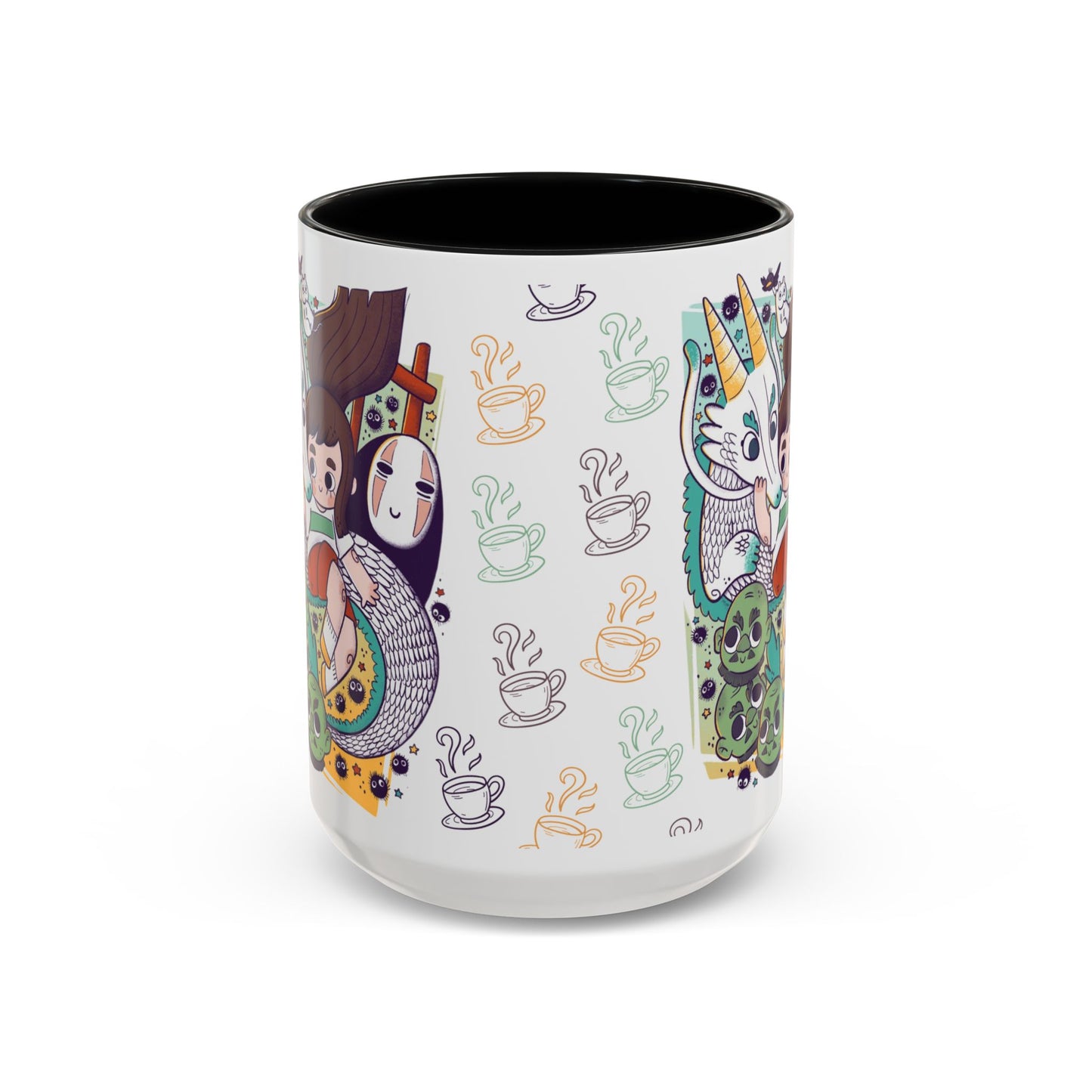 Spirited Away Accent Mug – Color Handle Anime Cup 11oz & 15oz – Studio Ghibli Coffee Mug Featuring Chihiro & No Face