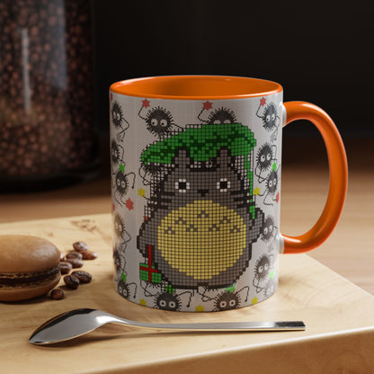 Totoro & Soot Sprites Accent Mug – Color Handle Studio Ghibli Cup – 11oz & 15oz Ceramic Anime Coffee Gift