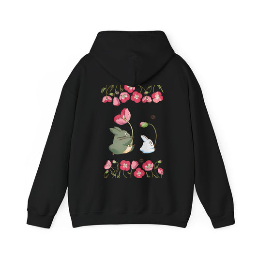 Totoro Cute Flowers Back Print Hoodie – 100% Cotton Studio Ghibli Inspired Sweatshirt for Anime Fans