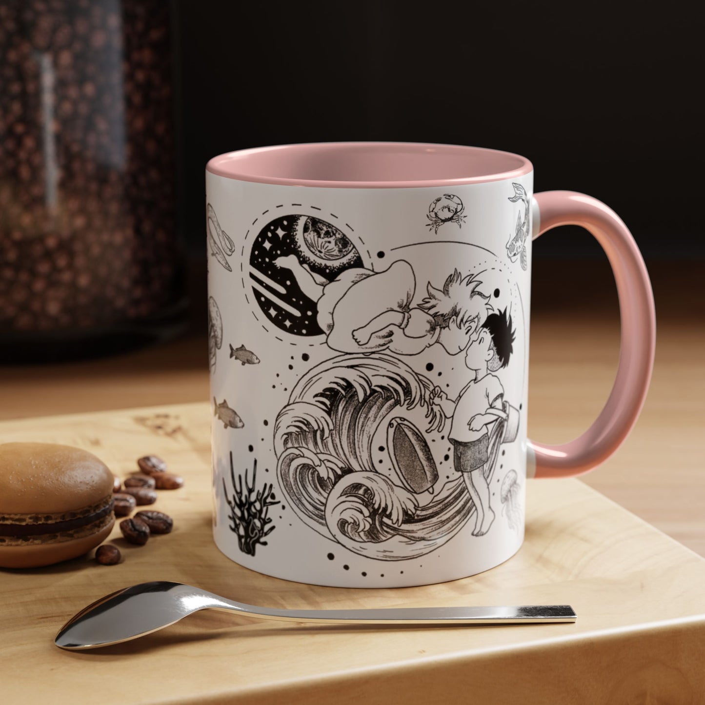 Ponyo World Sea Accent Mug – Studio Ghibli Color Handle Cup 11oz & 15oz – Ocean Anime Coffee Gift