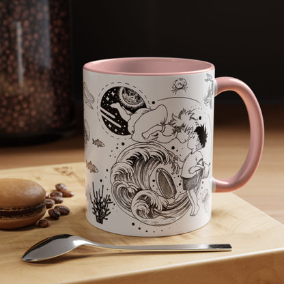 Ponyo World Sea Accent Mug – Studio Ghibli Color Handle Cup 11oz & 15oz – Ocean Anime Coffee Gift