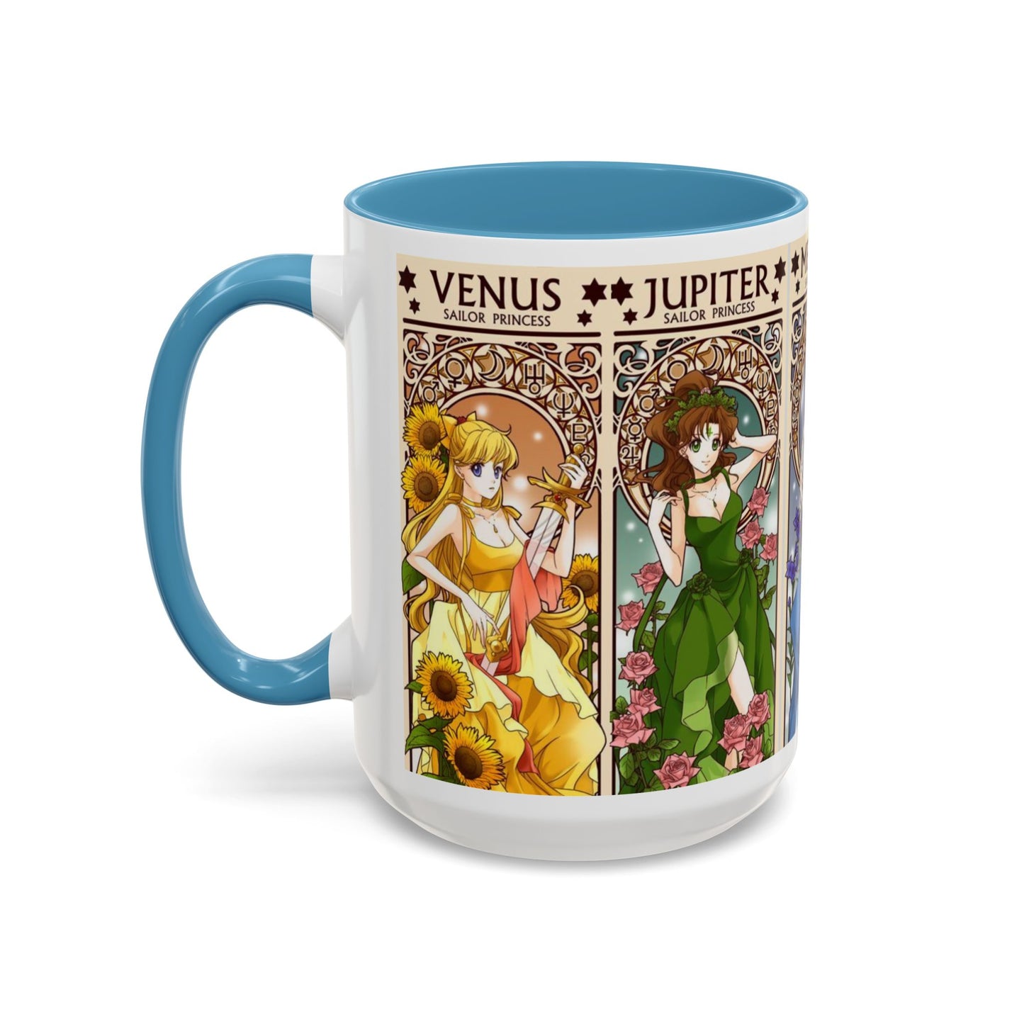 Sailor Moon Inner Guardians Accent Mug – Color Handle Anime Cup 11oz & 15oz – Magical Girl Coffee Gift