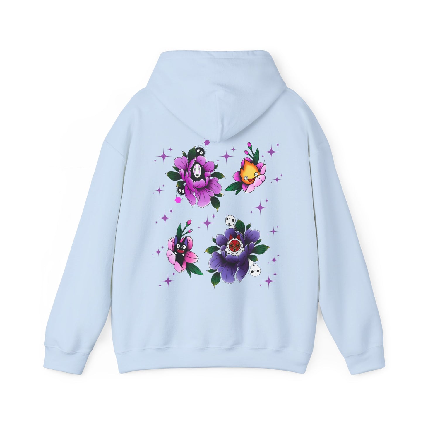 Studio Ghibli Flowers Back Print Hoodie – 100% Cotton Floral Anime Sweatshirt