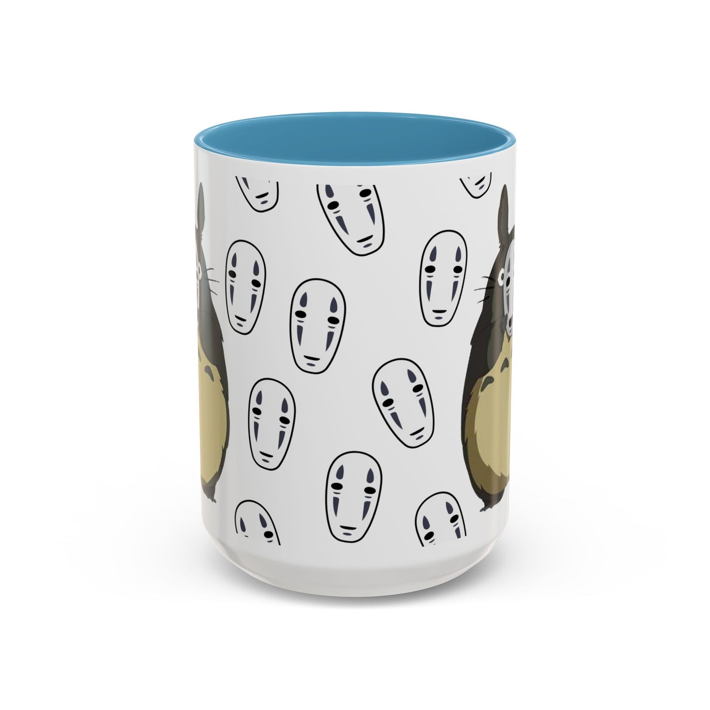 Totoro No Face Mask Accent Mug – Studio Ghibli Color Handle Cup 11oz & 15oz – Cute Anime Crossover Coffee Gift