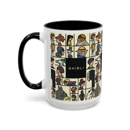 Studio Ghibli Characters Sketch Accent Mug – 11oz & 15oz Anime Coffee Cup with Color Handle