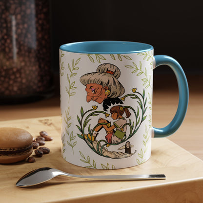 Spirited Away Chihiro Accent Mug – Studio Ghibli Coffee Cup with Colored Handle – 11oz & 15oz Ceramic Anime Gift