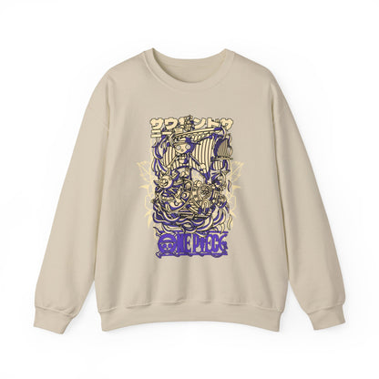 One Piece Ship Sweatshirt – 100% Cotton Anime Pullover Featuring Going Merry & Thousand Sunny