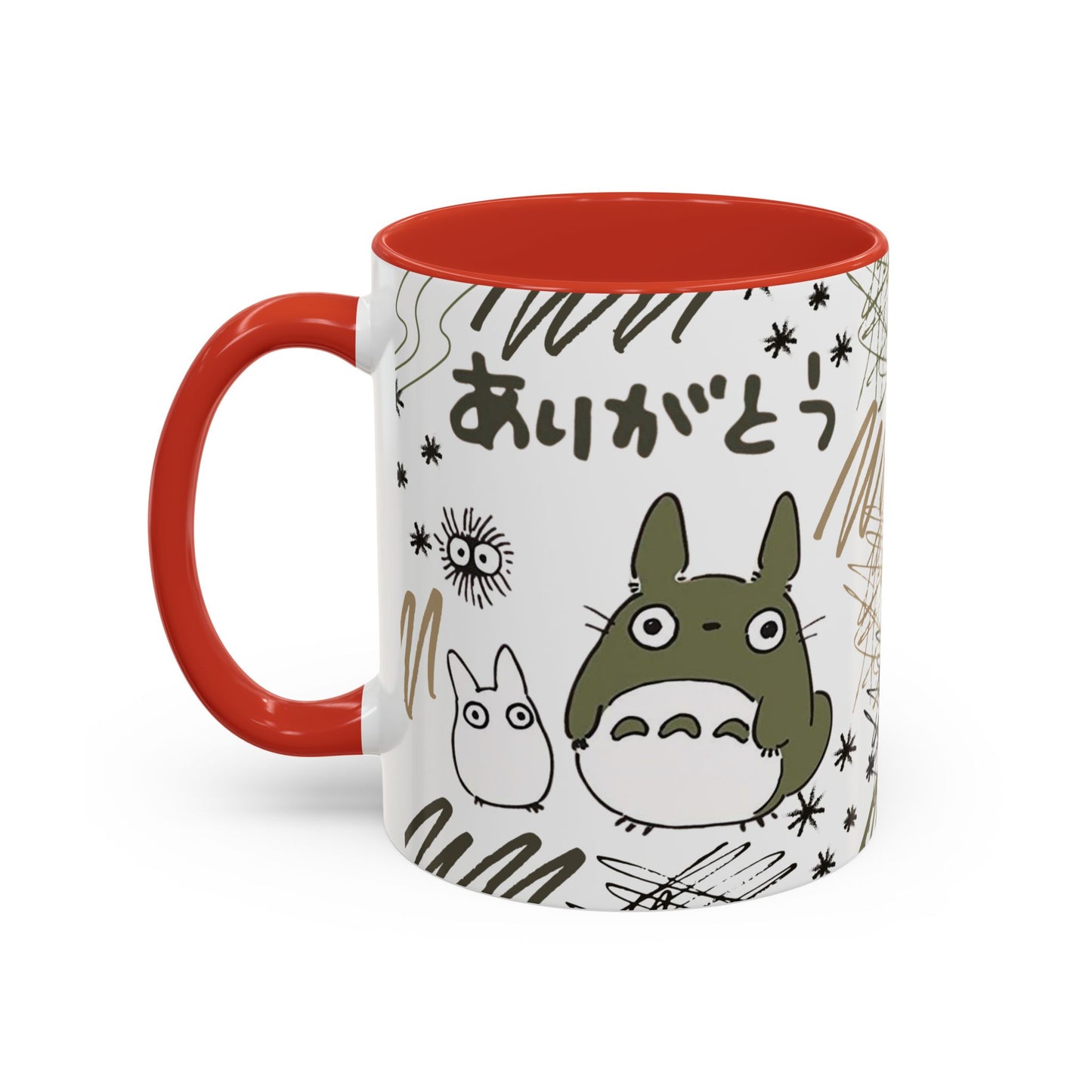 Totoro Sketch Accent Mug – Studio Ghibli Coffee Cup with Colored Handle – 11oz & 15oz Cute Anime Mug
