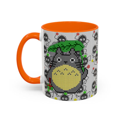 Totoro & Soot Sprites Accent Mug – Color Handle Studio Ghibli Cup – 11oz & 15oz Ceramic Anime Coffee Gift