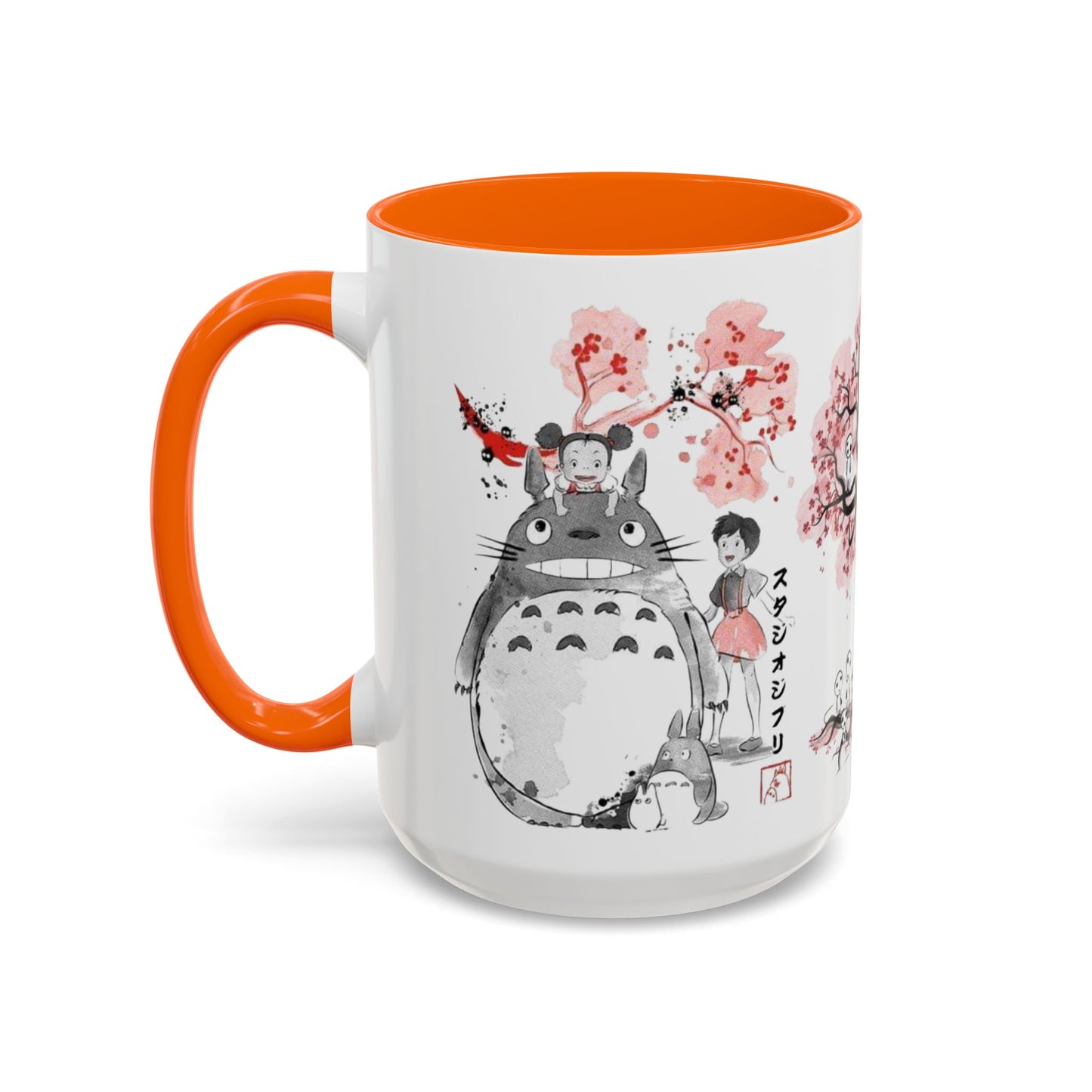Totoro Sakura Forest Accent Mug – Color Handle Anime Cup 11oz & 15oz – Studio Ghibli Aesthetic Gift