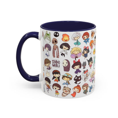 Studio Ghibli Chibi Characters Accent Mug – Color Handle Anime Cup – 11oz & 15oz Gift for Ghibli Fans