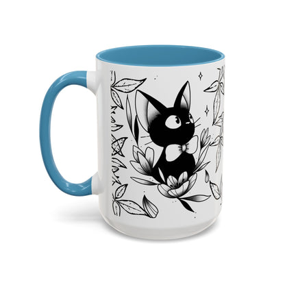 Jiji Cat Studio Ghibli Mug – 11oz & 15oz Accent Handle Coffee Cup – Cute Kiki’s Delivery Service Gift