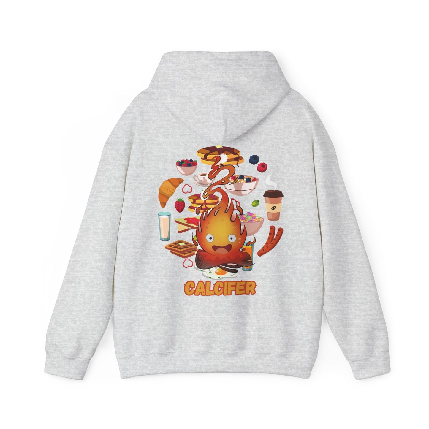 "Calcifer Breakfast Demon Hoodie – 100% Cotton, Studio Ghibli Inspired Back Print Sweatshirt"