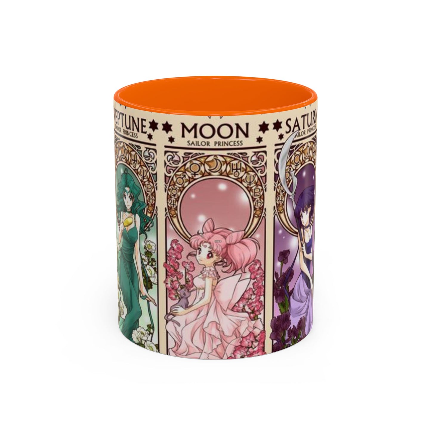 Sailor Moon Outer Guardians Accent Mug – Uranus Neptune Pluto Saturn – Color Handle Anime Cup 11oz 15oz