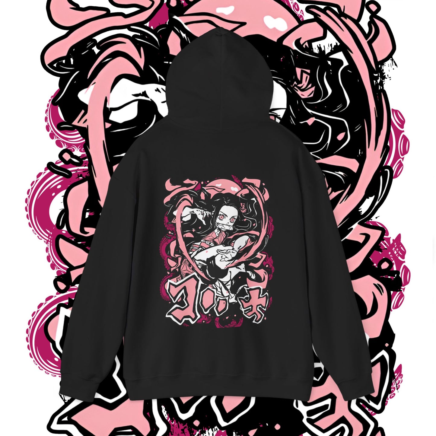 Nezuko Kamado Back Print Hoodie | Demon Slayer Waifu Art | 100% Cotton Anime Hoodie
