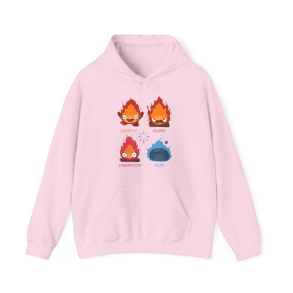 Funny Calcifer Faces Hoodie – 100% Cotton Howl’s Moving Castle Ghibli Anime Pullover