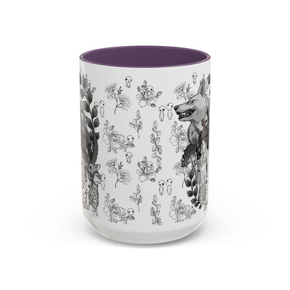 Princess Mononoke Black and White Accent Mug – Studio Ghibli Coffee Cup with Colored Handle – 11oz & 15oz Ceramic Anime Gift